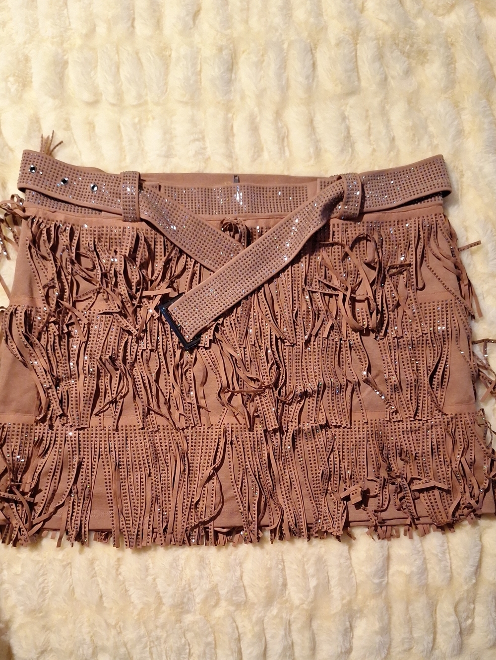 Fringed Mini Skort in Taupe with Matching Belt